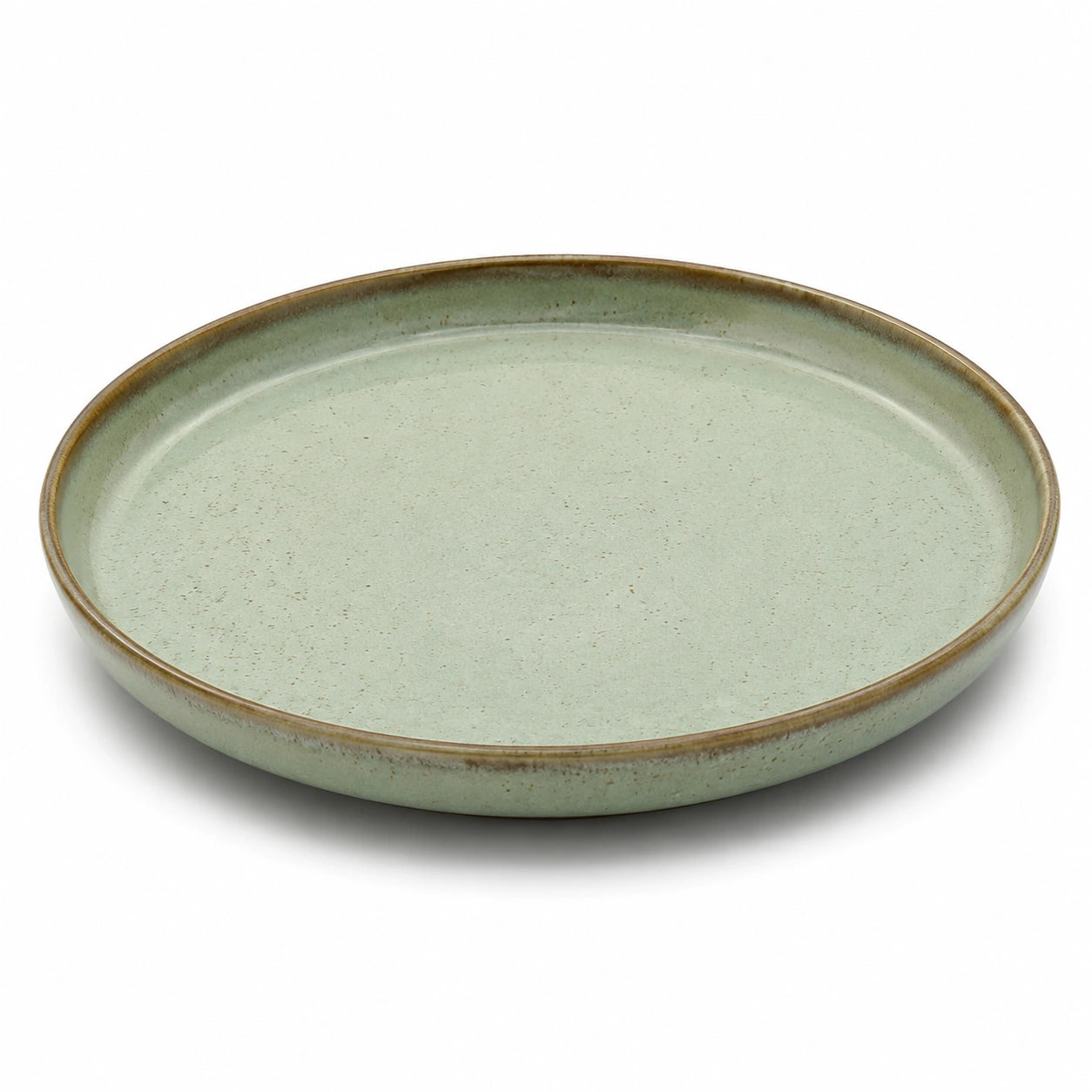 Plat de service rond 30 cm en céramique vert céladon style rustique