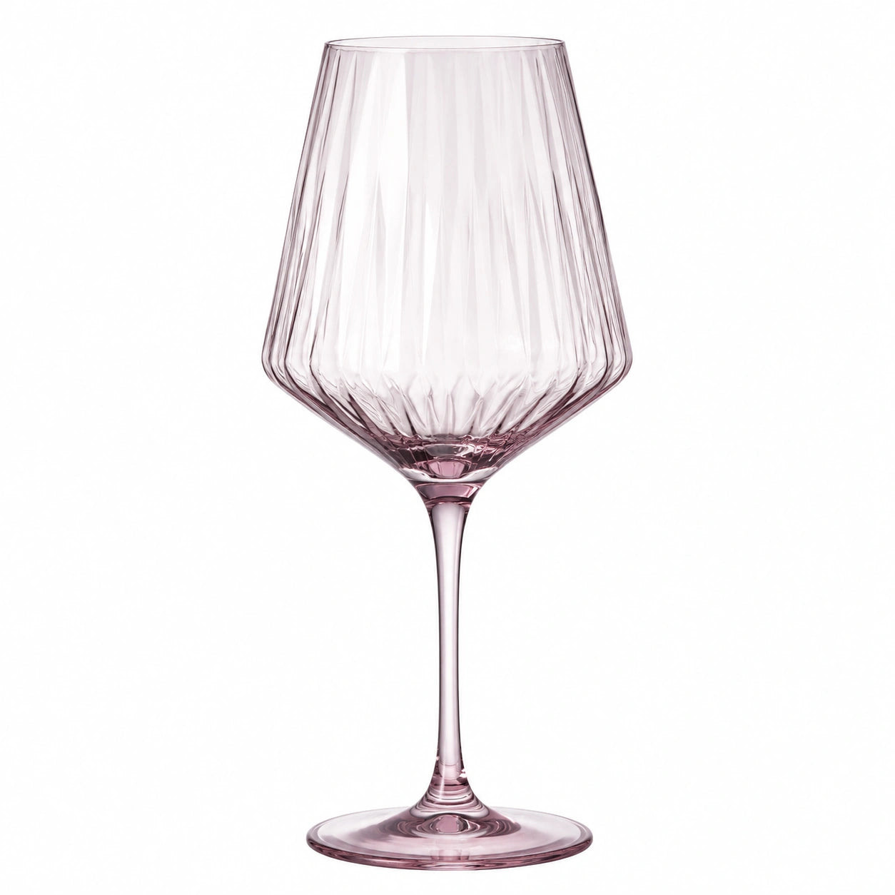 Verre à vin 500 ml 23 cm en verre rose nervuré à pied pour dégustation