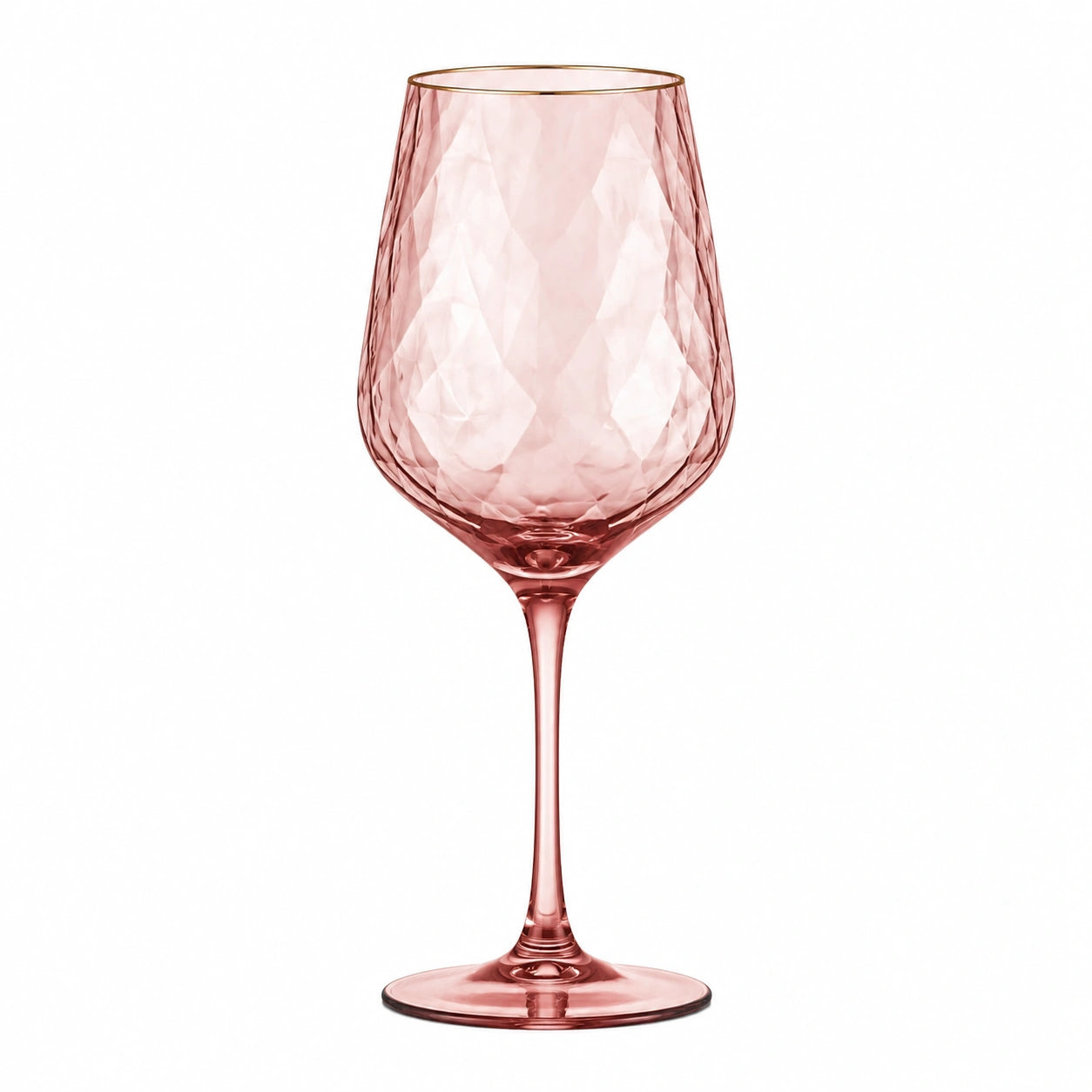 Verre à vin 500 ml 23 cm en verre rose facetté à pied