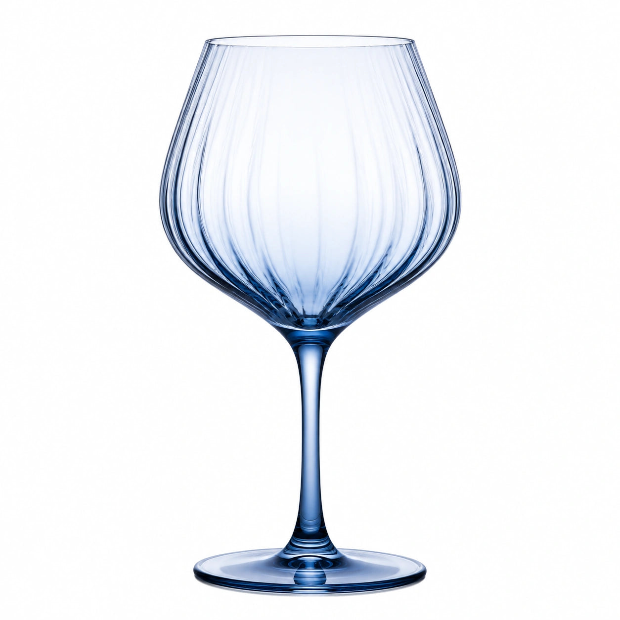 Verre à vin 500 ml en verre bleu à pied strié