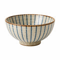 Bol 500 ml en céramique beige et bleu à rayures style artisanal
