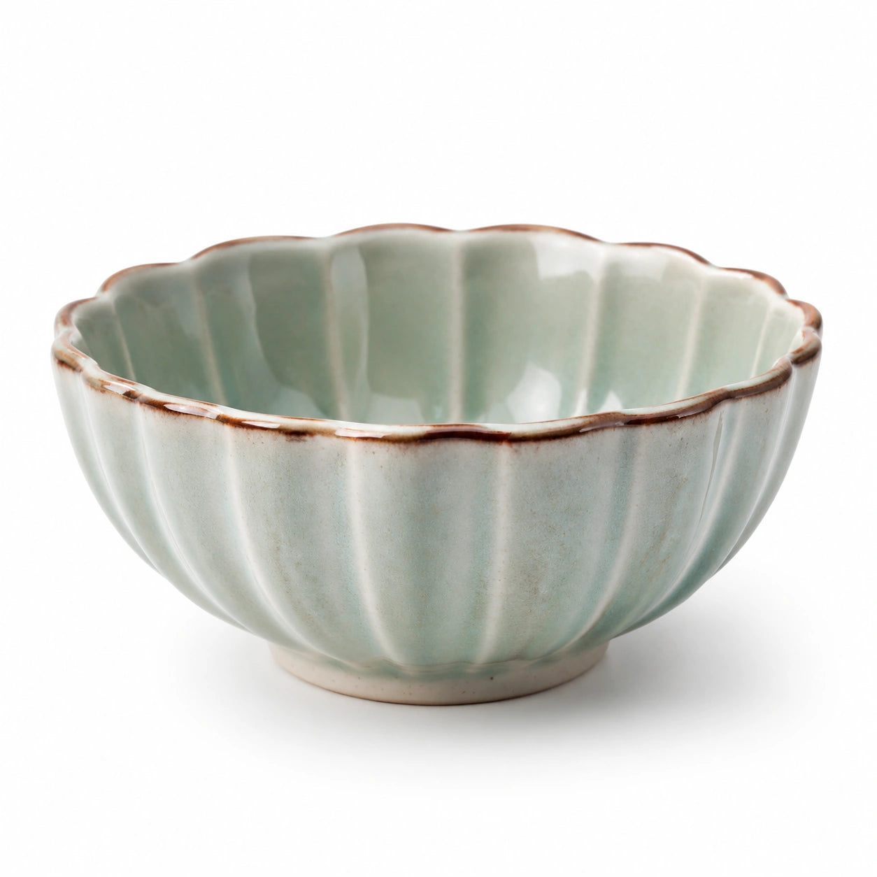 Bol 15 cm en céramique vert céladon style côtelé pour repas
