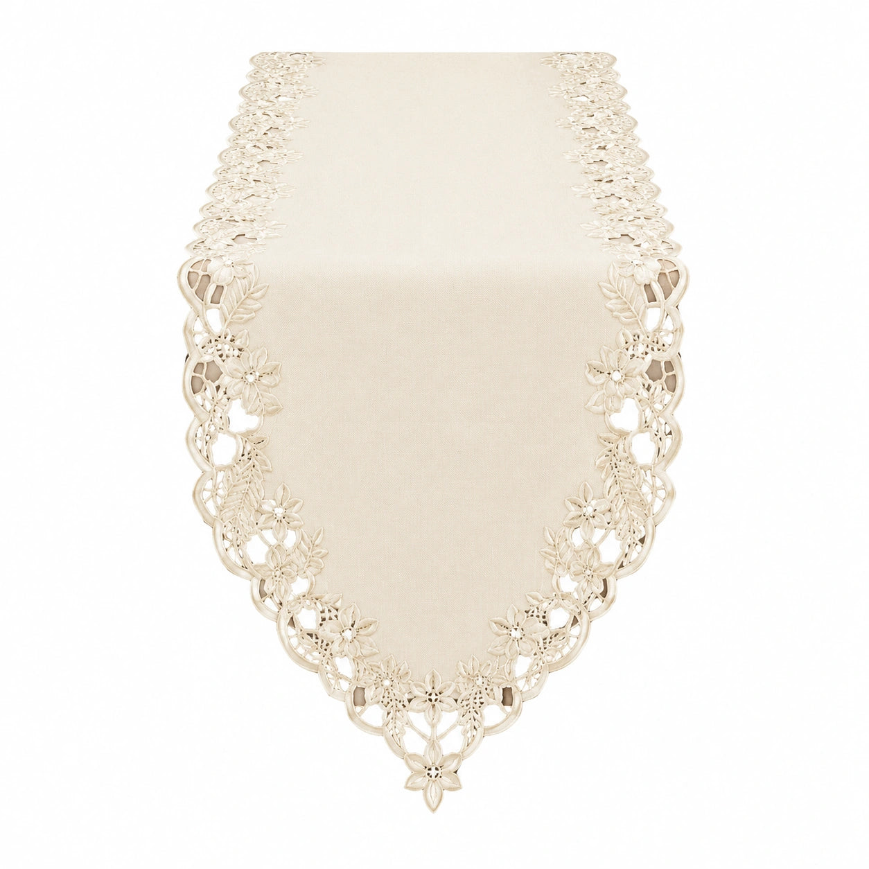 Chemin de table 180 x 40 cm en polyester beige à dentelle florale décorative
