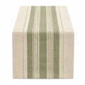 Chemin de table 180 x 40 cm en tissu vert sauge et beige à rayures tissées