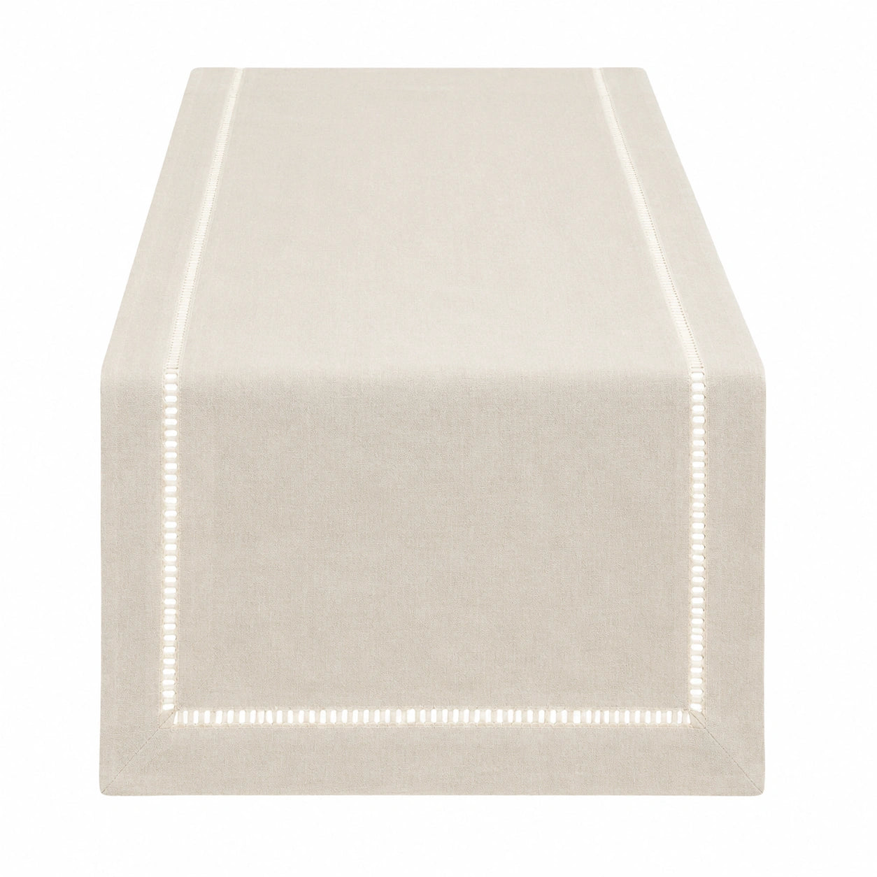 Chemin de table 180 x 33 cm en tissu beige avec bord ajouré style classique