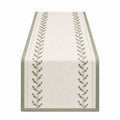 Chemin de table 40 x 180 cm en tissu beige vert motif feuillage style naturel