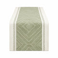 Chemin de table 180 x 33 cm en tissu tissé vert et écru à motif géométrique