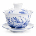 Gaiwan en porcelaine 180 ml blanc bleu à décor floral avec soucoupe