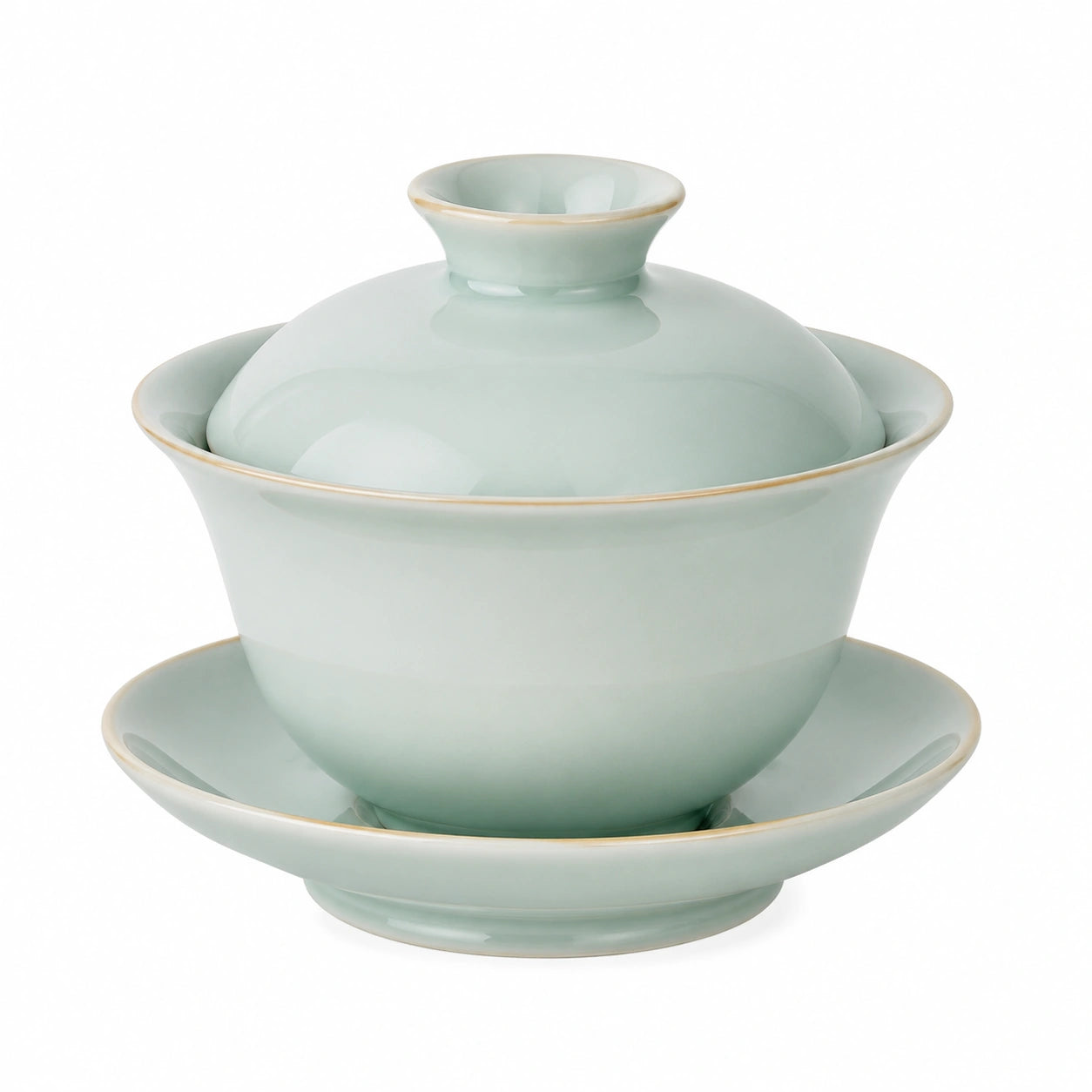 Service à thé gaiwan 10.5 cm en céramique vert céladon 150 ml avec couvercle style épuré
