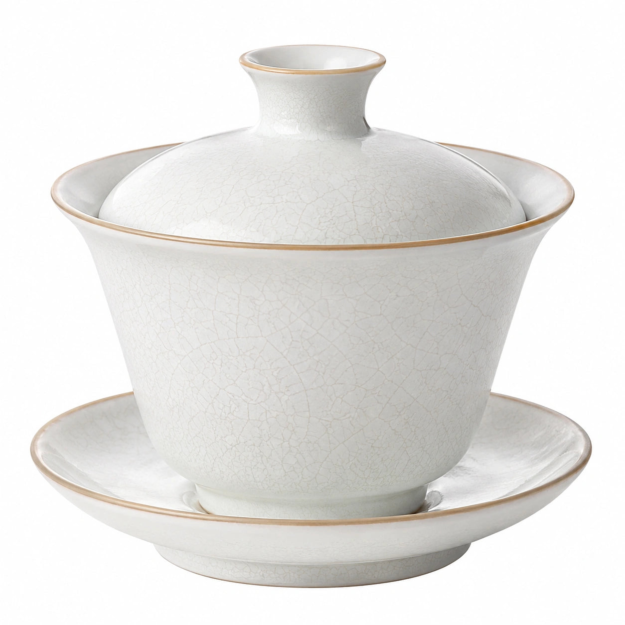 Gaiwan en porcelaine 11 cm blanc craquelé avec soucoupe pour thé