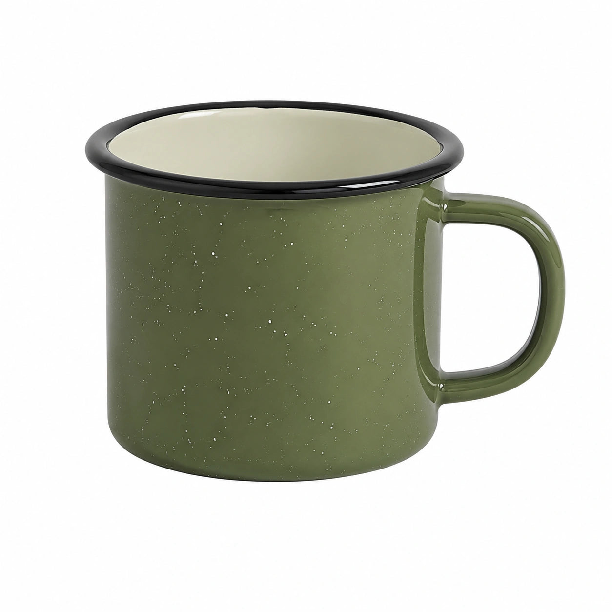 Mug 350 ml en acier émaillé vert moucheté pour boissons chaudes style camping