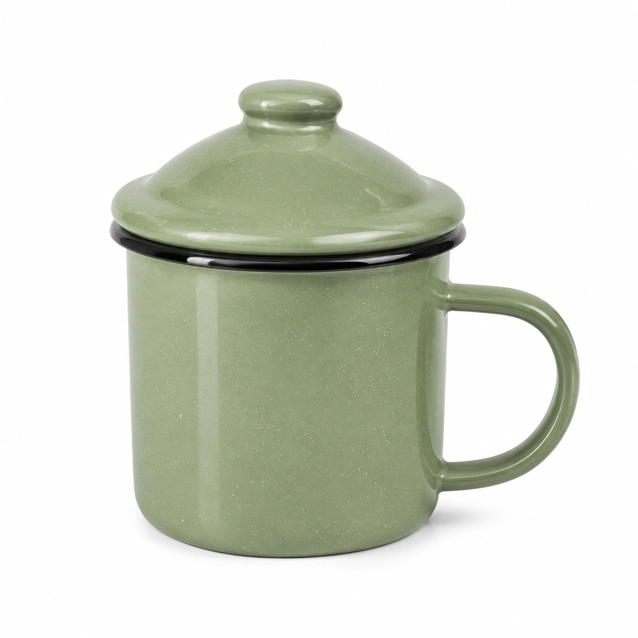 Mug avec couvercle 500 ml en acier émaillé vert style moucheté pour boissons chaudes