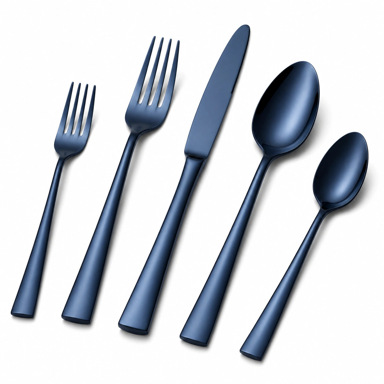 Ménagère 5 pièces en acier inoxydable bleu nuit finition satinée design moderne