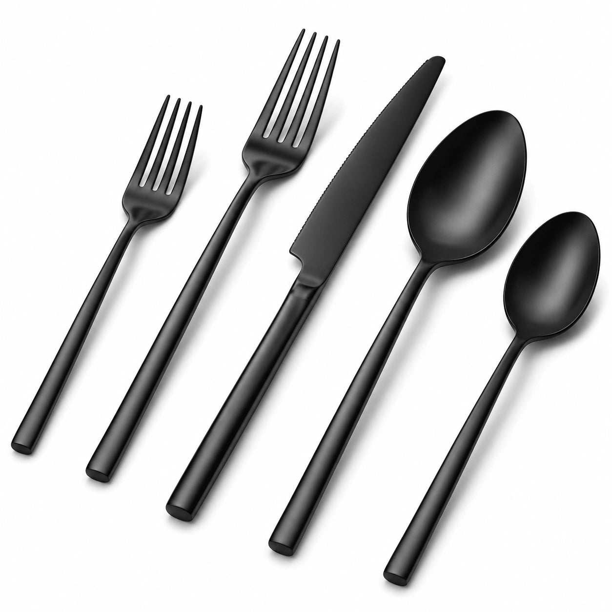 Ménagère 5 pièces en acier inoxydable noir mat style moderne