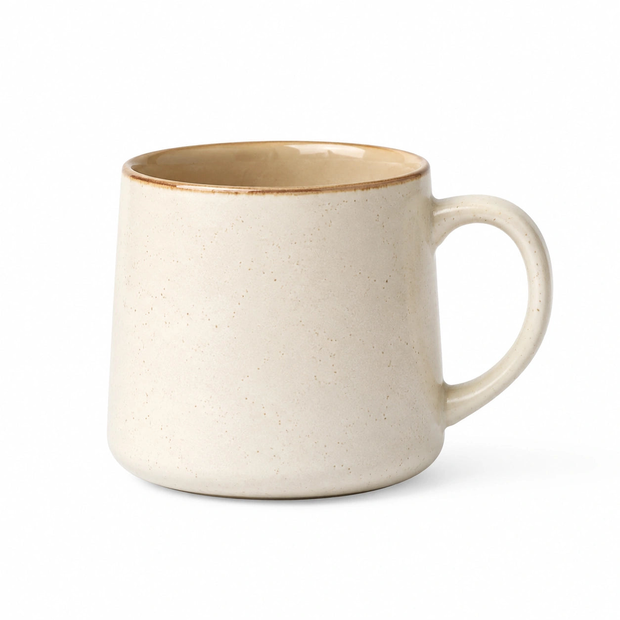 Mug 350 ml en céramique beige moucheté avec anse style rustique