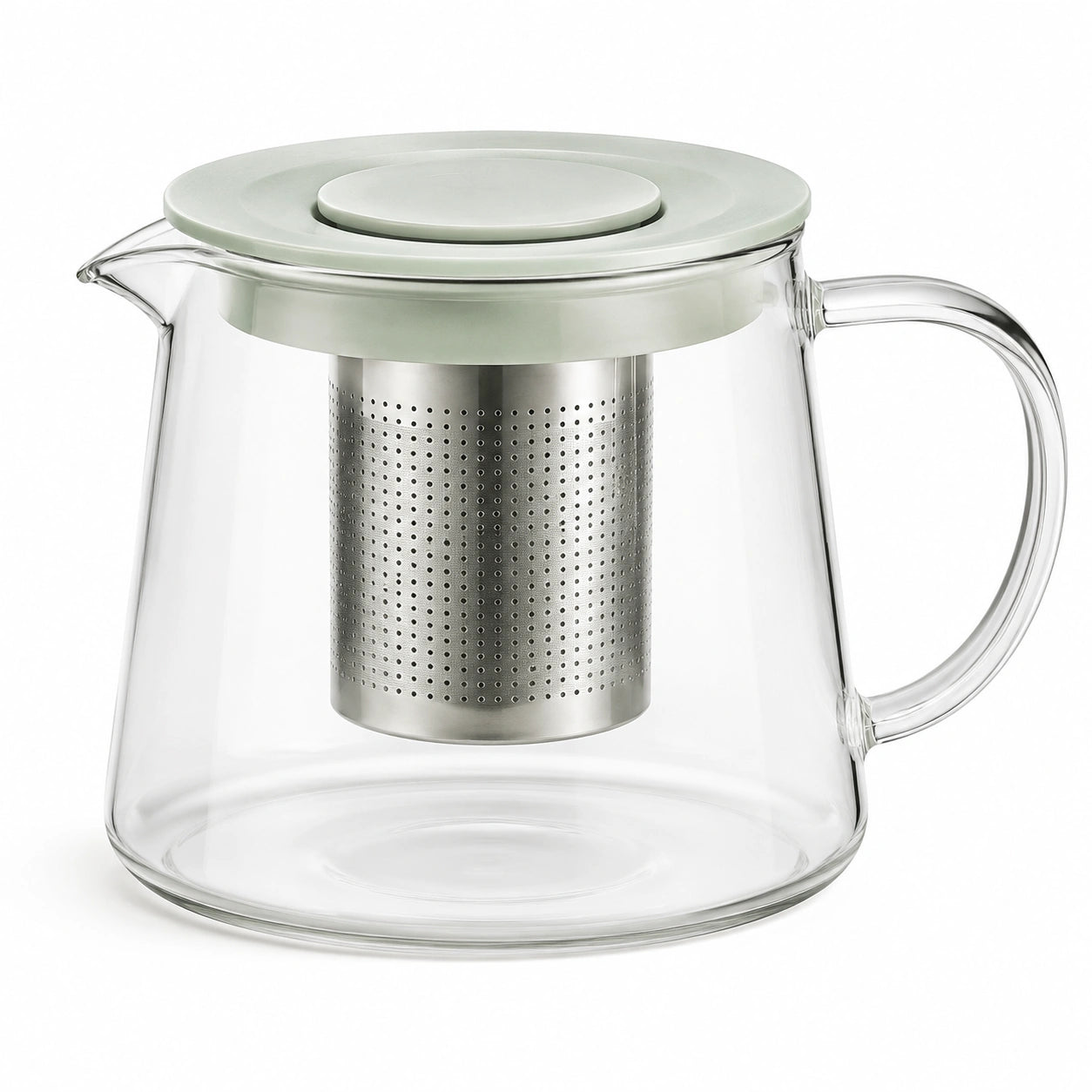Théière 1200 ml en verre transparent avec filtre en acier inoxydable et couvercle vert