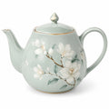 Théière 1200 ml en porcelaine vert pâle à motif floral avec couvercle