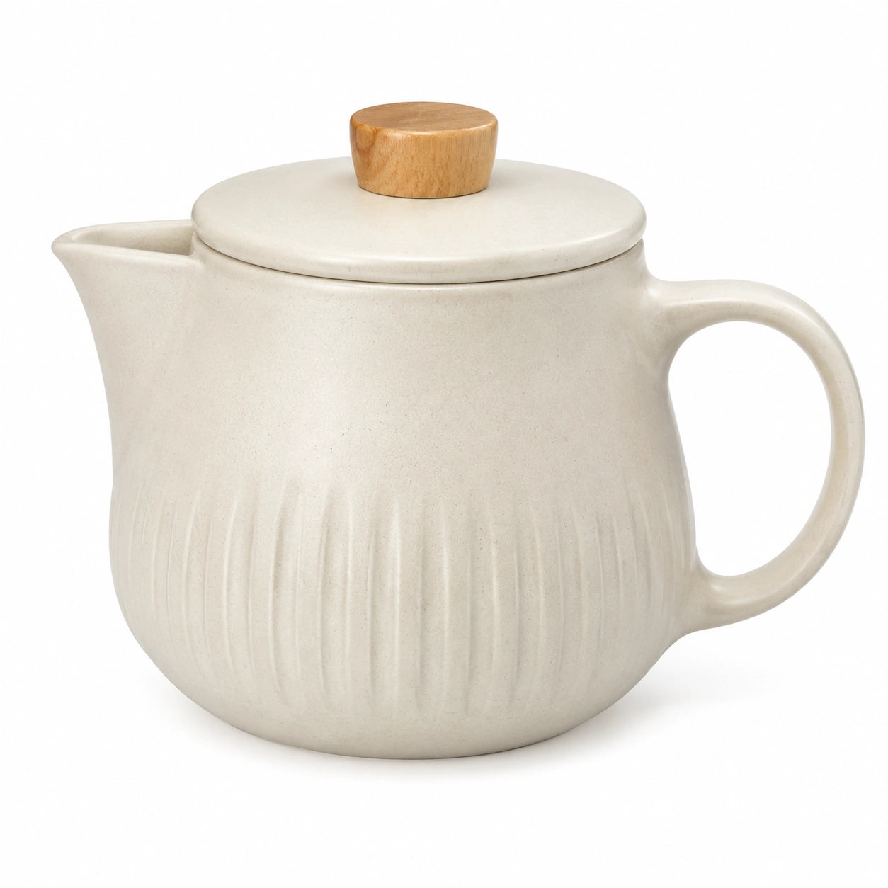 Théière 900 ml en grès beige avec couvercle et poignée style naturel